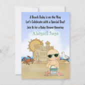 Cool Beach Baby n Sandcastle Neutral Baby Dusche Einladung (Vorderseite)