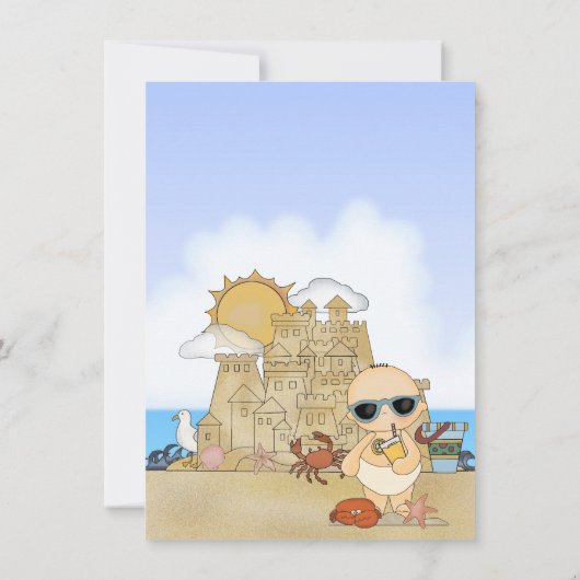 Cool Beach Baby Sandcastle Boys Babydusche Flat Dankeskarte (Rückseite)