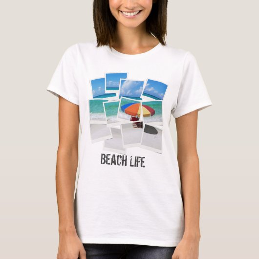 Cool Beach Life Umbrella Foto Frame Collage T-Shirt (Vorderseite)