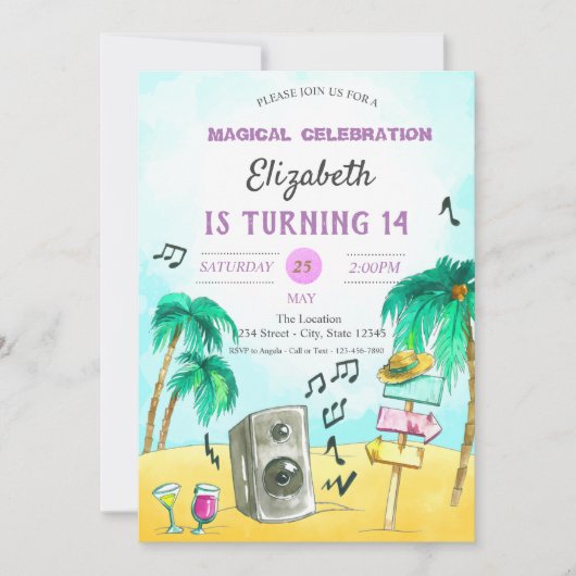 Cool Beach Party Geburtstag Einladung (Vorderseite)