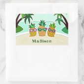 Cool Beach Pineapples individuelle Name Aufkleber (Tasche)