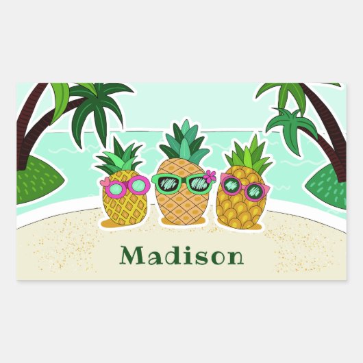 Cool Beach Pineapples individuelle Name Aufkleber (Vorderseite)
