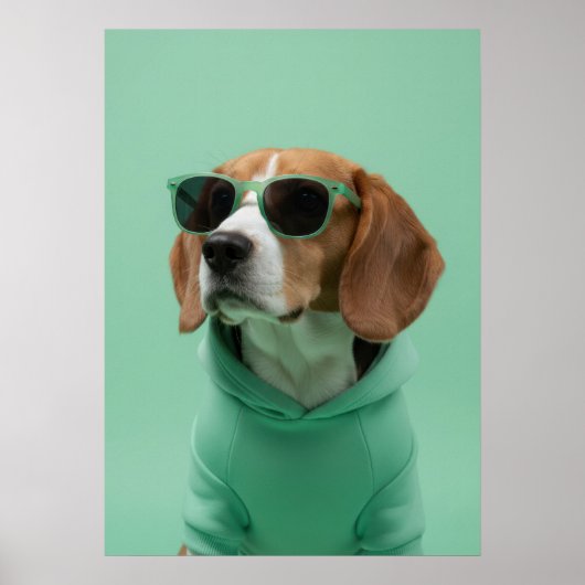 Cool Beagle Portrait in Hoodie and Sunglasses Poster (Vorne)
