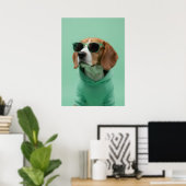 Cool Beagle Portrait in Hoodie and Sunglasses Poster (Heimbüro)