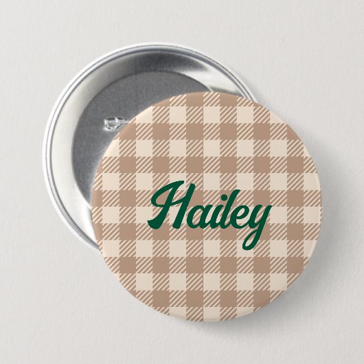 Cool-Beige-Gingham-Preppy, kariert geprüft Button (Vorne & Hinten)