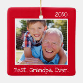 Cool Beste Opa je Foto Personalisiert Rot Keramikornament (Rückseite)