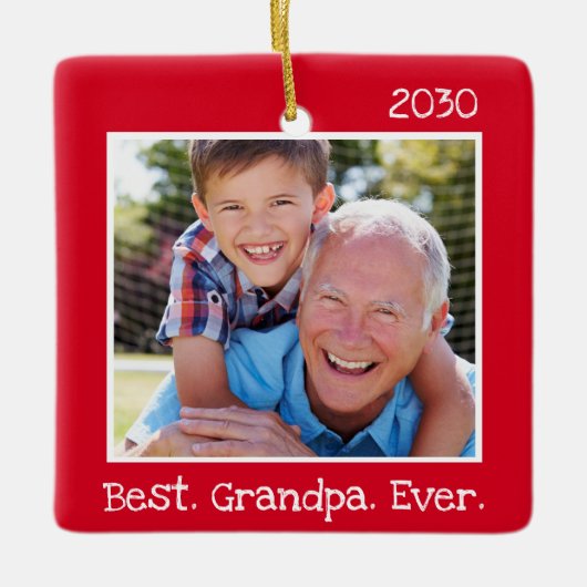 Cool Beste Opa je Foto Personalisiert Rot Keramikornament (Vorderseite)