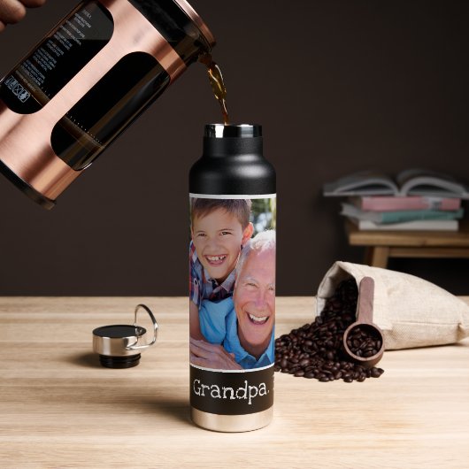 Cool Beste Opa je Foto Personalisiert Schwarz Trinkflasche (Kaffee)