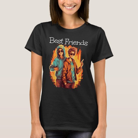 Cool Bestfriends on Fire and Flames T-Shirt (Vorderseite)