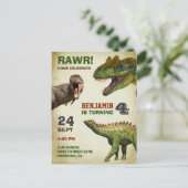 Cool Big Dinosaur Kindergeburtstag Party Einladungspostkarte (Stehend Vorderseite)