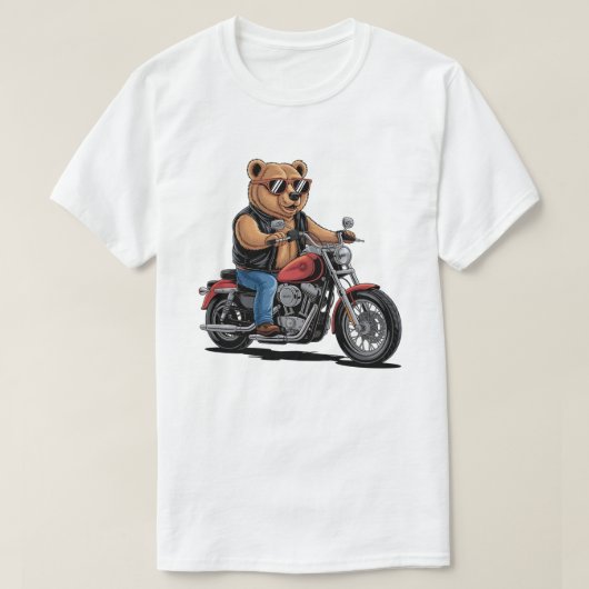Cool Biker Bear on Bobber Motorcycle T-Shirt (Design vorne)