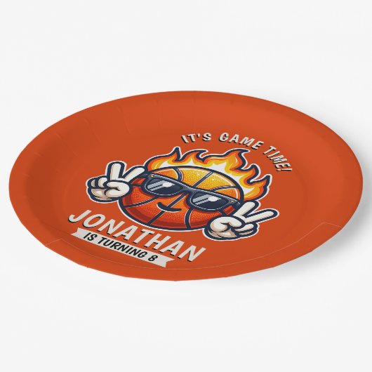 Cool Birthday Boy with Basketball Theme Pappteller (Schrägansicht)