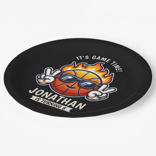 Cool Birthday Boy with Basketball Theme Pappteller (Schrägansicht)