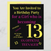 Cool bist du 13 Offizielle Teenagermädchen Geburts Einladung (Vorne/Hinten)