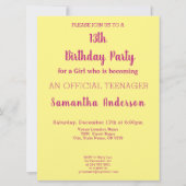 Cool bist du 13 Offizielle Teenagermädchen Geburts Einladung (Rückseite)