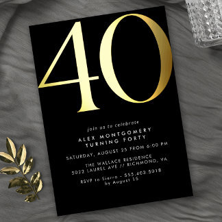 Cool Black and Gold | Womens or Mens 40th Birthday Folieneinladung