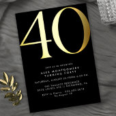 Cool Black and Gold | Womens or Mens 40th Birthday Folieneinladung