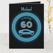 Cool Black and Neon Look Blue Racecar für Männer Karte (Gelbe Blume)