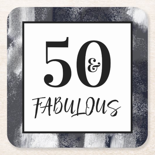 Cool Black and white 50 and Fabulous Birthday Rechteckiger Pappuntersetzer (Vorderseite)