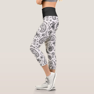 Cool Black and White Bandana Paisley Capri Leggings