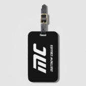 Cool Black and White Personalized Sport Monogram Gepäckanhänger (Vorderseite Vertikal)
