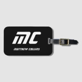 Cool Black and White Personalized Sport Monogram Gepäckanhänger (Vorderseite (Horizontal))