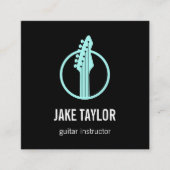 Cool Black & Aqua Guitar Instructor Quadratische Visitenkarte (Vorderseite)