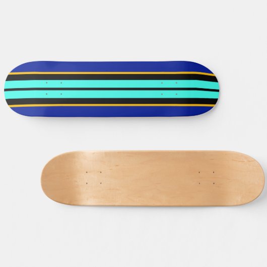 Cool Black Bright Aqua Royal Blue Racing Streifen Skateboard (Horizontal)