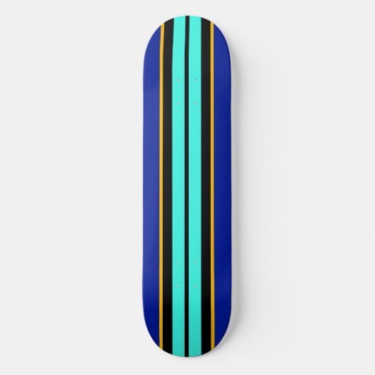 Cool Black Bright Aqua Royal Blue Racing Streifen Skateboard (Vorderseite)