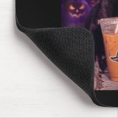Cool black cat drinking iced coffee halloween mousepad (Ecke)