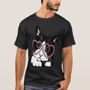 Cool Black Cat Kitten Red Heart Brillen Happy vale T-Shirt