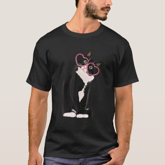 Cool Black Cat Kitten Red Heart Brillen Happy vale T-Shirt (Vorderseite)