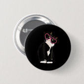 Cool Black Cat Kitten Red Heart Gles Happy Valenti Button (Vorne & Hinten)
