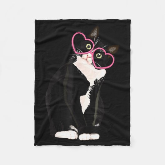 Cool Black Cat Kitten Red Heart Gles Happy Valenti Fleecedecke (Vorderseite)
