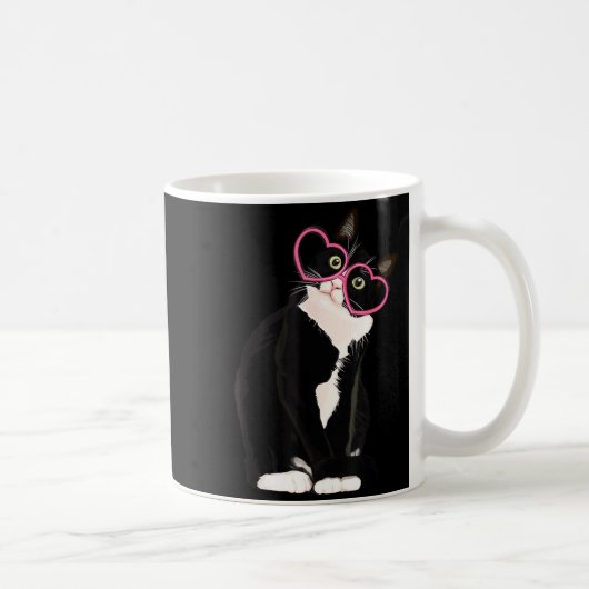 Cool Black Cat Kitten Red Heart Gles Happy Valenti Kaffeetasse (Rechts)