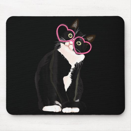 Cool Black Cat Kitten Red Heart Gles Happy Valenti Mousepad (Vorne)