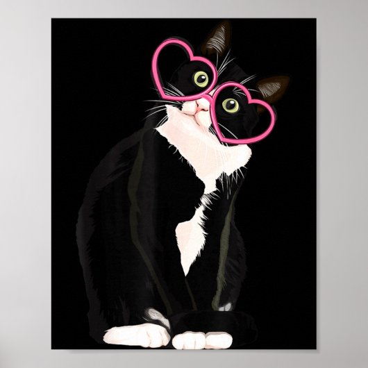 Cool Black Cat Kitten Red Heart Gles Happy Valenti Poster (Vorne)