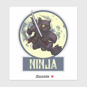 Cool Black Cat Ninja Cartoon Flying Kick Artwork Aufkleber