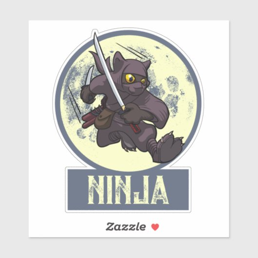 Cool Black Cat Ninja Cartoon Flying Kick Artwork Aufkleber (Blatt)