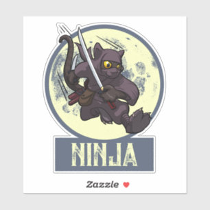Cool Black Cat Ninja Cartoon Flying Kick Artwork Aufkleber