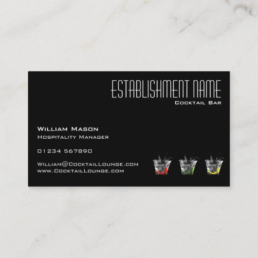 Cool Black Contemporary Cocktail Bar Business Card Visitenkarte (Rückseite)