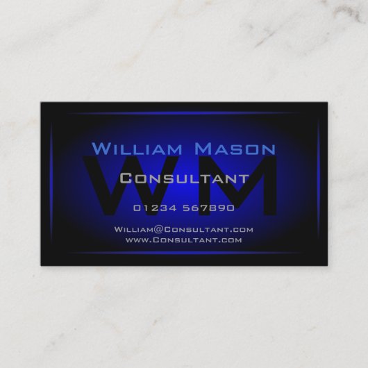 Cool Black & Dark Blue Monogram - Visitenkarte (Vorderseite)