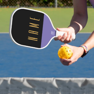 Cool Black Dreiviertel Text Unterseite Lila Akzent Pickleball Schläger
