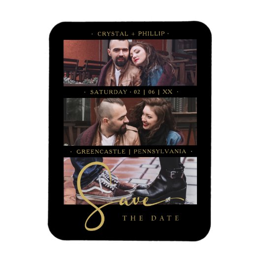 Cool Black Golden Romantic Wedding 3 Multi Photos Magnet (Vertikal)