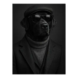 Cool Black Labrador with Sunglasses & Tweed Hat Poster
