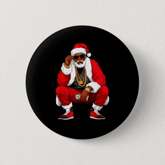 Cool Black Man Santa Claus Christmas African Ameri Button (Vorderseite)