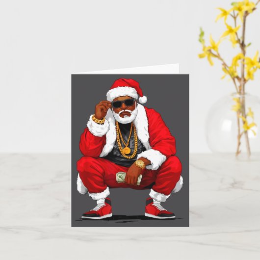 Cool Black Man Santa Claus Christmas African Ameri Karte (Gelbe Blume)