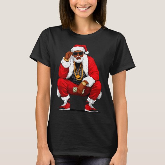 Cool Black Man Santa Claus Christmas African Ameri T-Shirt (Vorderseite)