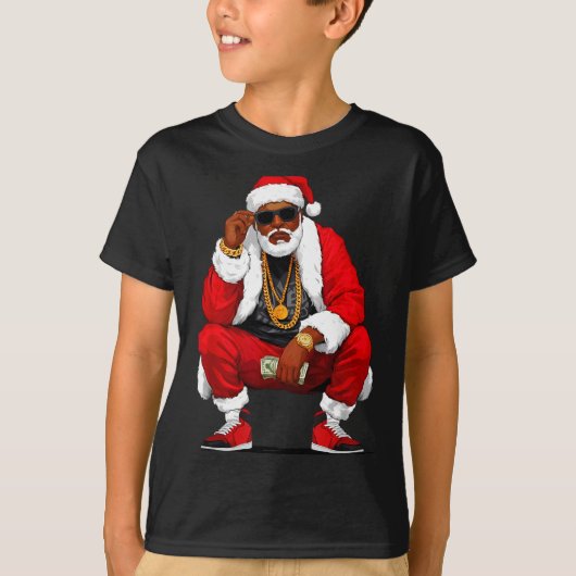 Cool Black Man Santa Claus Christmas African Ameri T-Shirt (Vorderseite)