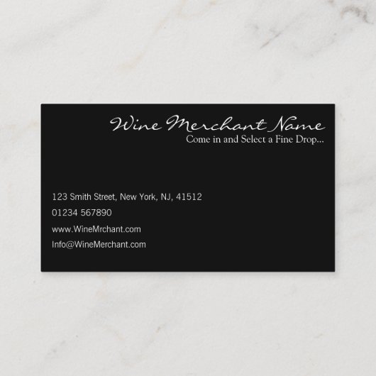 Cool Black Modern Wine Bottle Foto Business Card Visitenkarte (Rückseite)